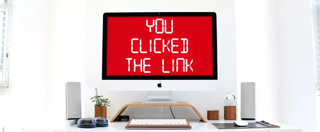 YOU_CLICKED THE LINK text on a computer screen